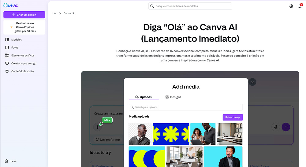 Ferramenta para profissionais de marketing e design com Inteligência Artificial - Canva.com